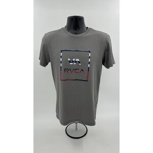 RVCA Mens T-Shirt‎ S Short Sleeve Gray Graphic Print VA RedWhiteBlue *READ DESC*